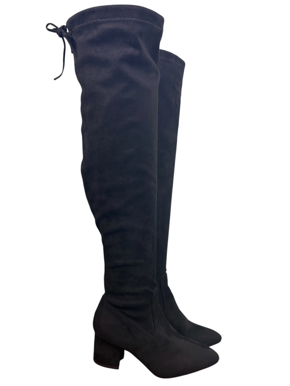 Top Moda Black Knee High Boots Size 6 Pointed Toe Block Heel Stretch - Picture 7 of 16